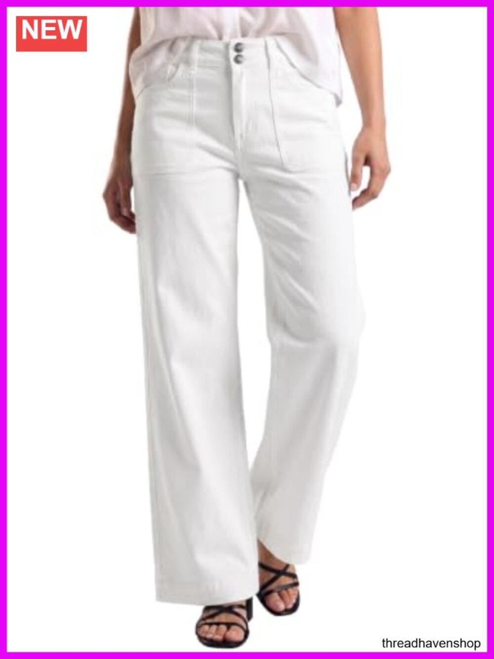 High Waisted Stretchy Straight Leg Jeans with Tummy Control Double Button